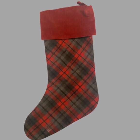 Pottery Barn Cardinal Christmas Stocking Plaid Beads and Sequins Red Gray - Picture 4 of 4